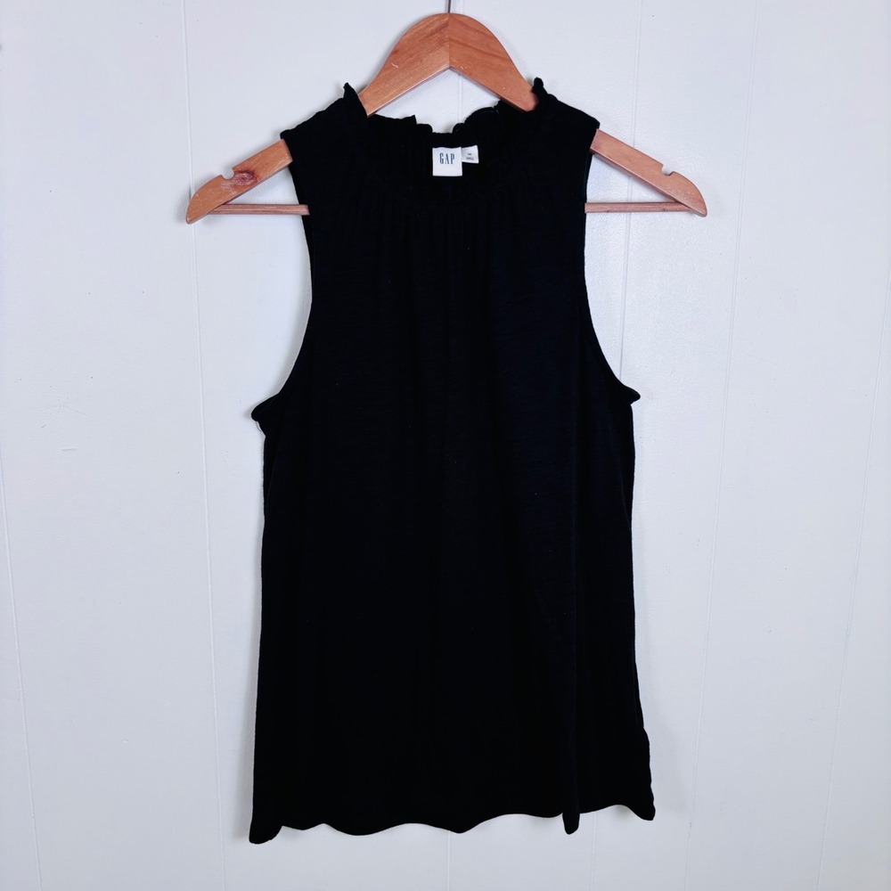 GAP Ruffle Neck Tank Top Sleeveless Casual Everyday Black Womens Size XS